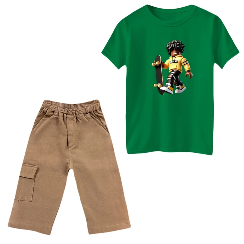 ست تی‌شرت و شلوارک پسرانه مدل روبلاکس و اسکیت کد 2