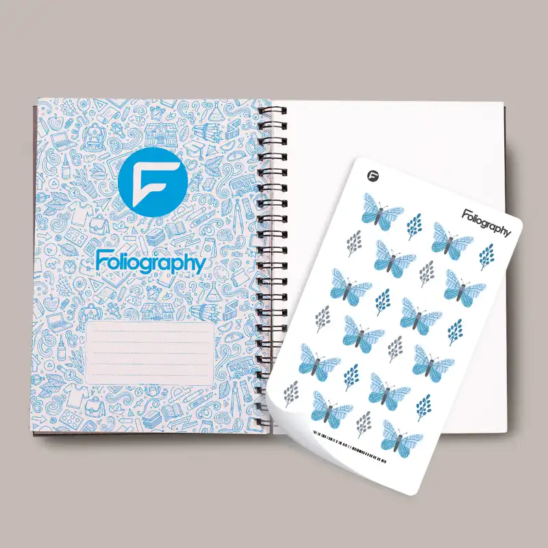 دفتر مشق 100 برگ فولیوگرافی طرح پروانه کد 1 به همراه استیکر
