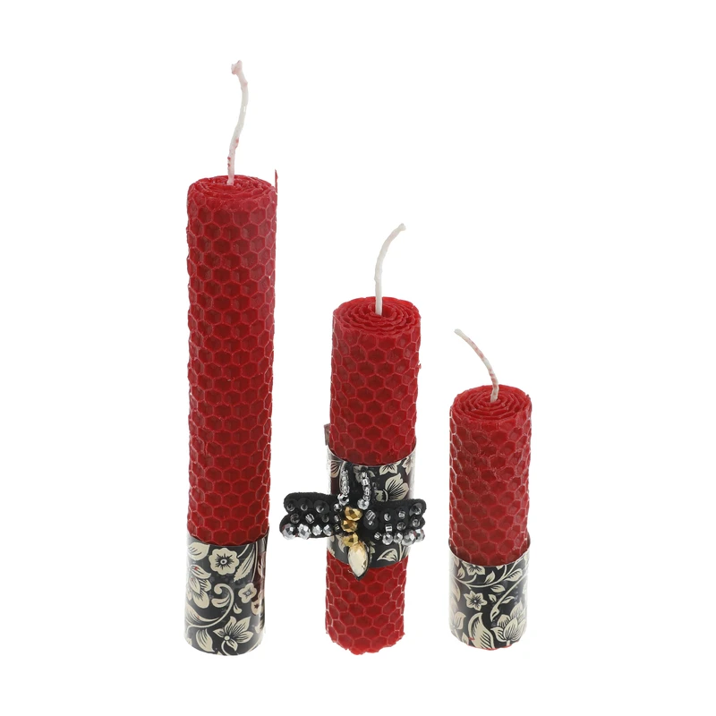 شمع بیزوکس گالری شمرون مدل موم عسلی کد CND3B105RBEJ مجموعه سه عددی