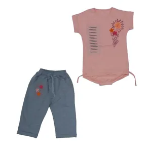 ست تی شرت و شلوارک دخترانه مدل گل برجسته