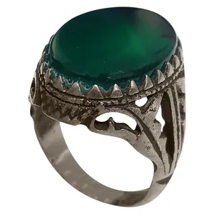 انگشتر نقره مردانه مدل عقیق یمنی جنگلی کد AYJ2010