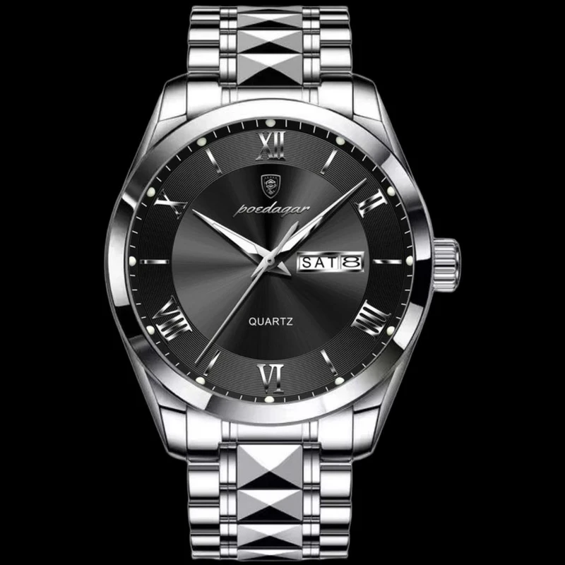 ساعت مچی عقربه‌ای کوارتز مردانه پوداگار مدل الماسی تک موتور دو تقویمه کد 15