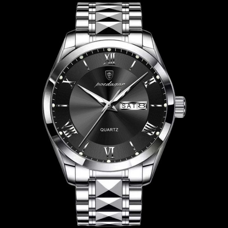 ساعت مچی عقربه‌ای کوارتز مردانه پوداگار مدل الماسی تک موتور دو تقویمه کد 15