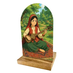 تابلو چوبی طرح بانوی تار نواز