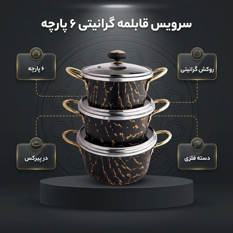 عکس شماره 2 : سرویس قابلمه گرانیتی ۶ پارچه مدل ۳۹۳۱