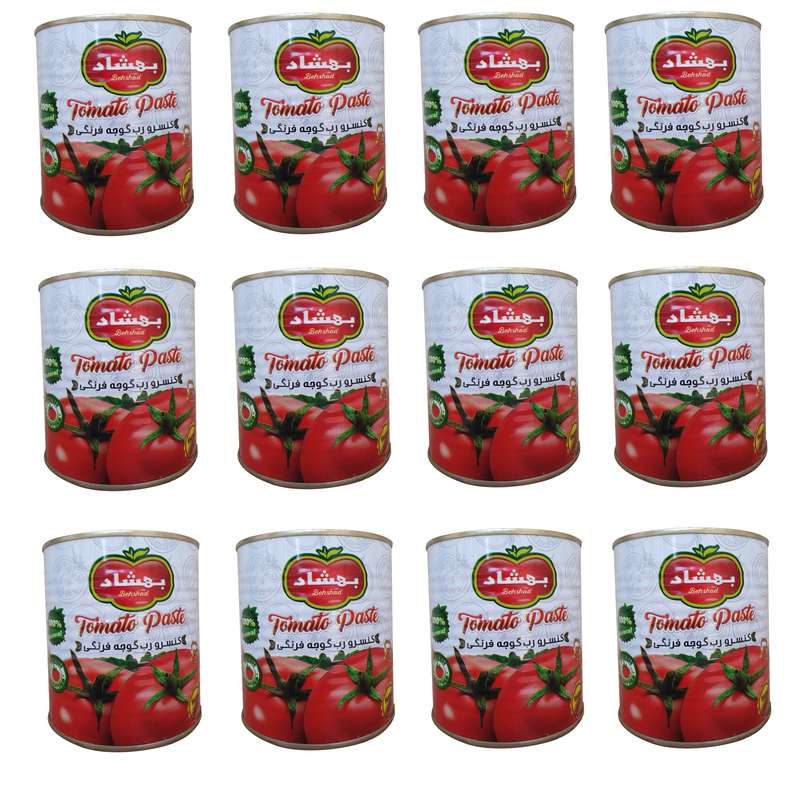 رب گوجه فرنگی غلیظ شده بهشاد - 800 گرم بسته 12 عددی