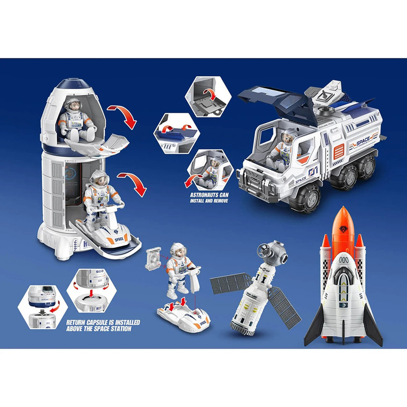 اسباب بازی مدل فضاپیما و هواپیمای فضایی طرح موشک شاتل فضانورد کد H323/3 مجموعه 8 عددی