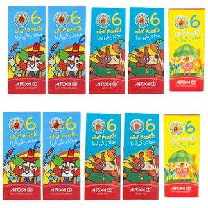 مداد رنگی 6 رنگ آریا مدل 543 مجموعه 10 عددی