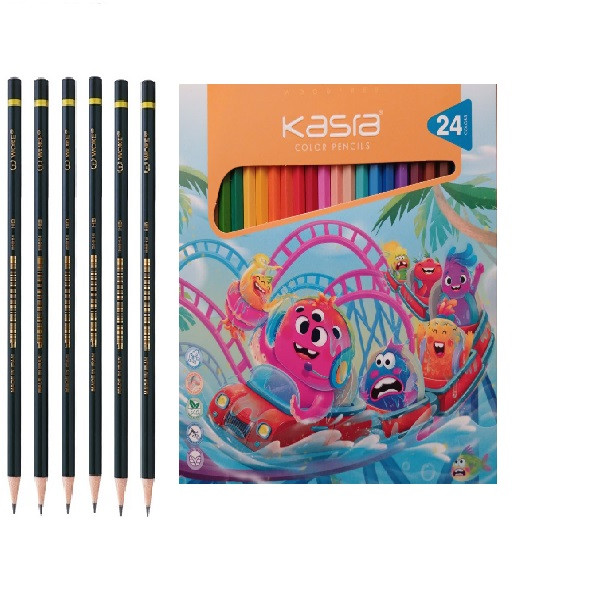 مداد رنگی 24 عددی کسری مدل شهربازی به همراه مداد مشکی مجموعه 30 عددی