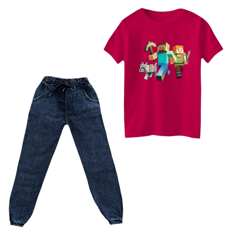 ست تی‌شرت و شلوار پسرانه مدل ماینکرفت کد 1
