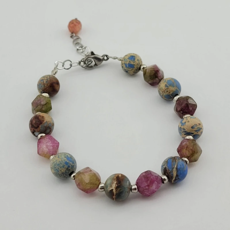 دستبند زنانه مدل سنگ فیروزه آفریقایی و جید کد74