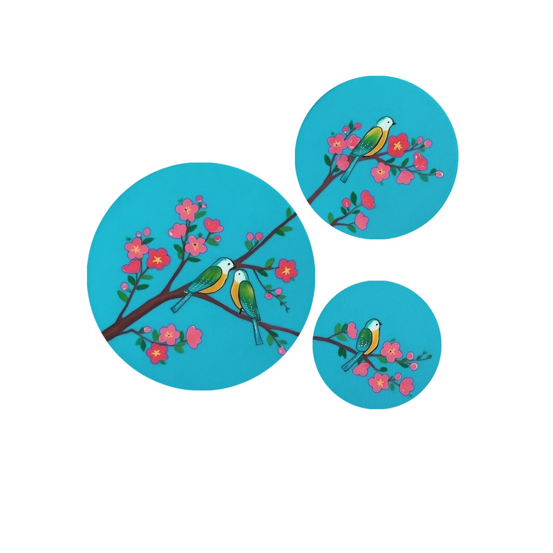 بشقاب دیوارکوب سفالی طرح پرنده کد D504 مجموعه سه عددی 