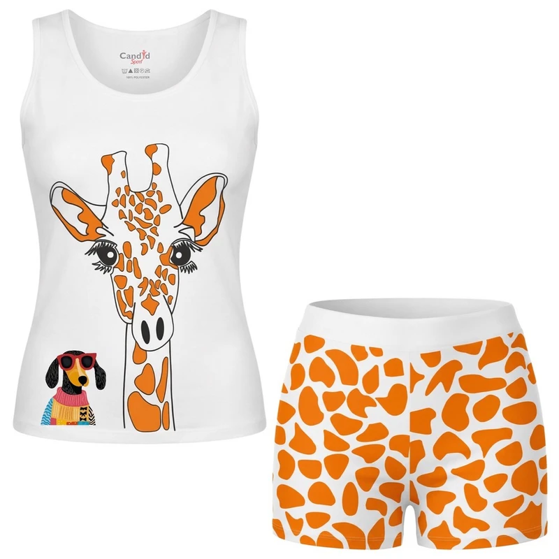 ست تاپ و شلوارک راحتی زنانه مدل زرافه و سگ