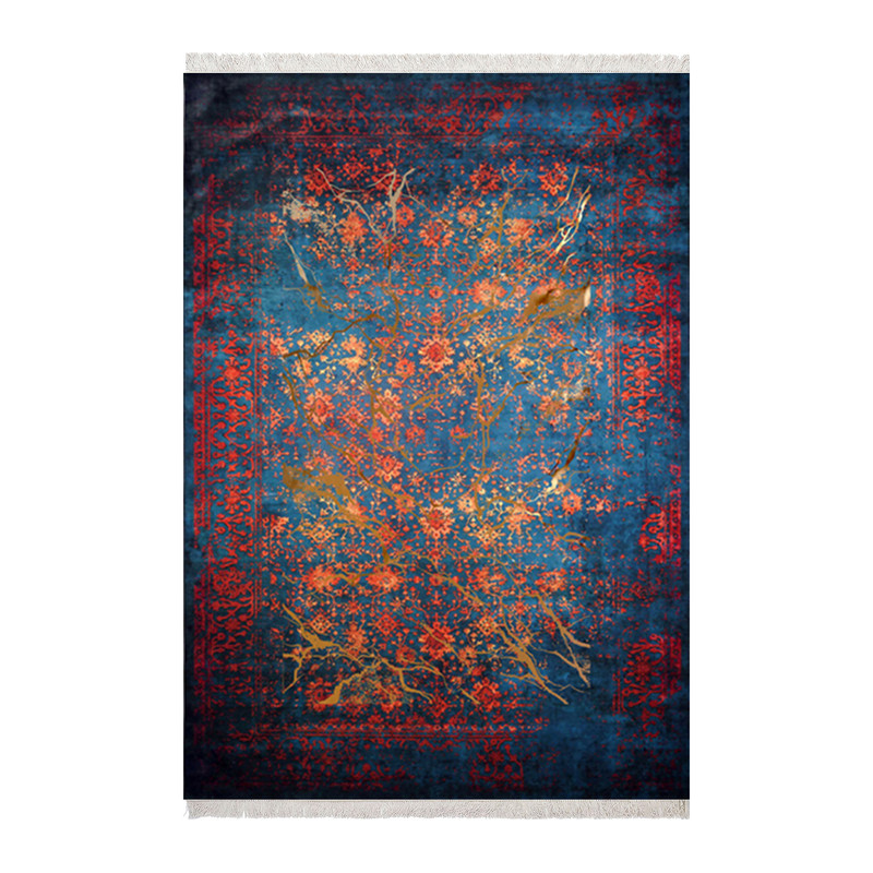 فرش ماشینی زانیس مدل مدرن طرح طلاکوب زمینه آبی