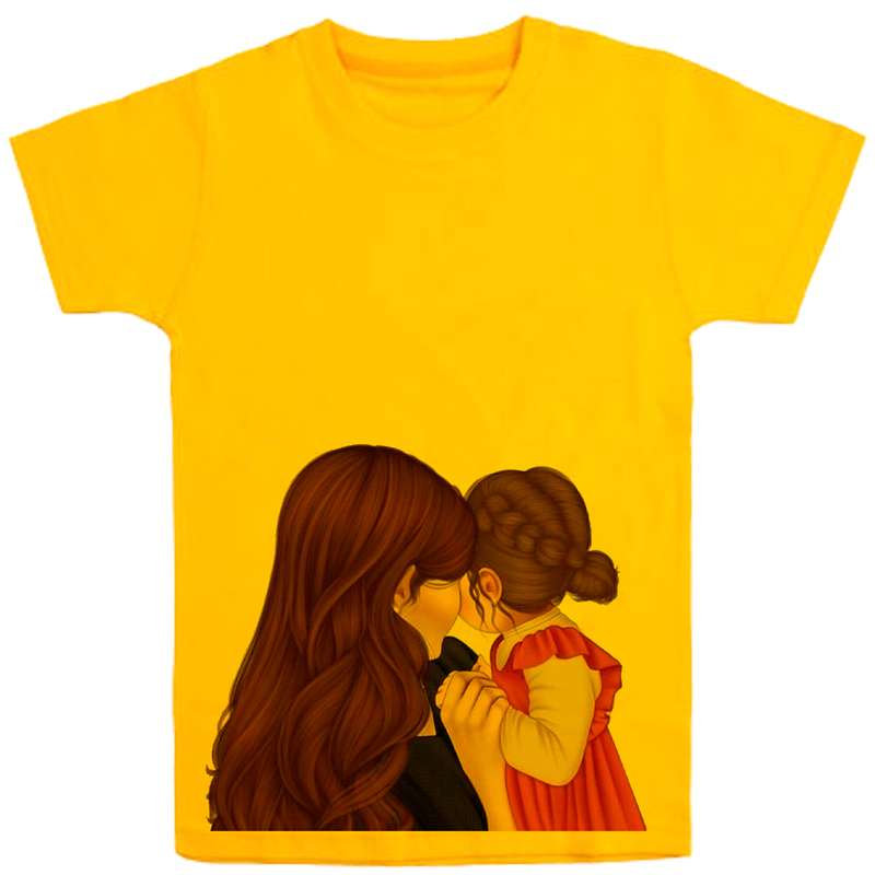 تی شرت آستین کوتاه دخترانه مدل مادردختر D31 رنگ زرد