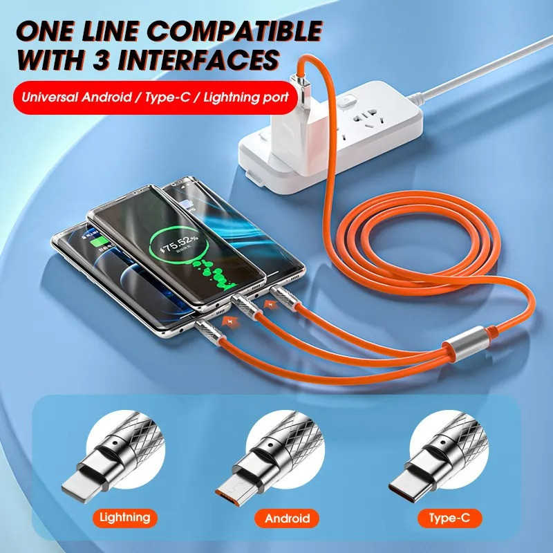 کابل تبدیل USB به micro USB / لایتنینگ / USB-C پسنجر لاین مدل 3in1 ZINC ALLOY 120W طول 1.2 متر