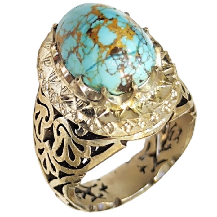 انگشتر نقره مردانه مدل سنگ فیروزه نیشابور رکاب دست ساز کد 5000 -  - 8