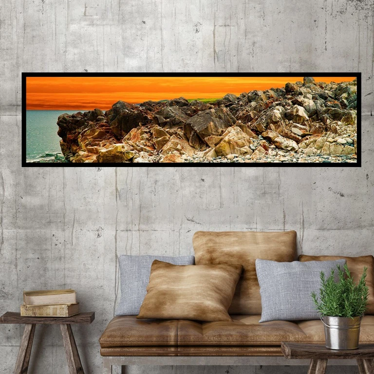 تابلو بکلیت طرح منظره دریا و ساحل سنگی مدل کشیده B-7646