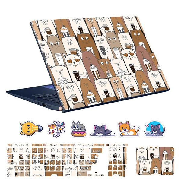 استیکر لپ تاپ توییجین و موییجین طرح گربه ها کد 03 مناسب برای لپ تاپ 15.6 اینچ به همراه برچسب حروف فارسی کیبورد