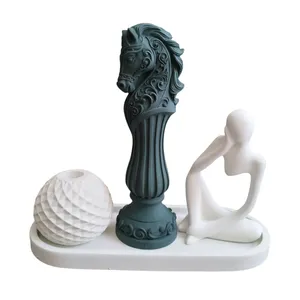 ست 4 تکه جاشمعی و مجسمه و سینی بتنی مدل مراغه