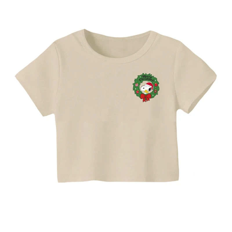 کراپ‌ تی‌شرت آستین کوتاه زنانه مدل اسنوپی کریسمس کد 5