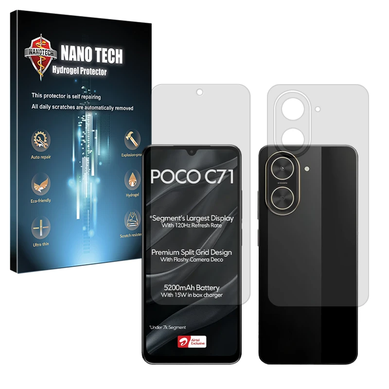 محافظ صفحه نمایش مات نانو تک مدل Tough مناسب برای گوشی موبایل شیائومی Poco C71 به همراه محافظ پشت گوشی