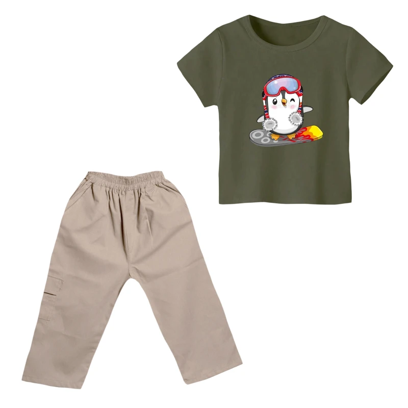 ست تی شرت و شلوارک پسرانه مدل پنگوئن کد 10