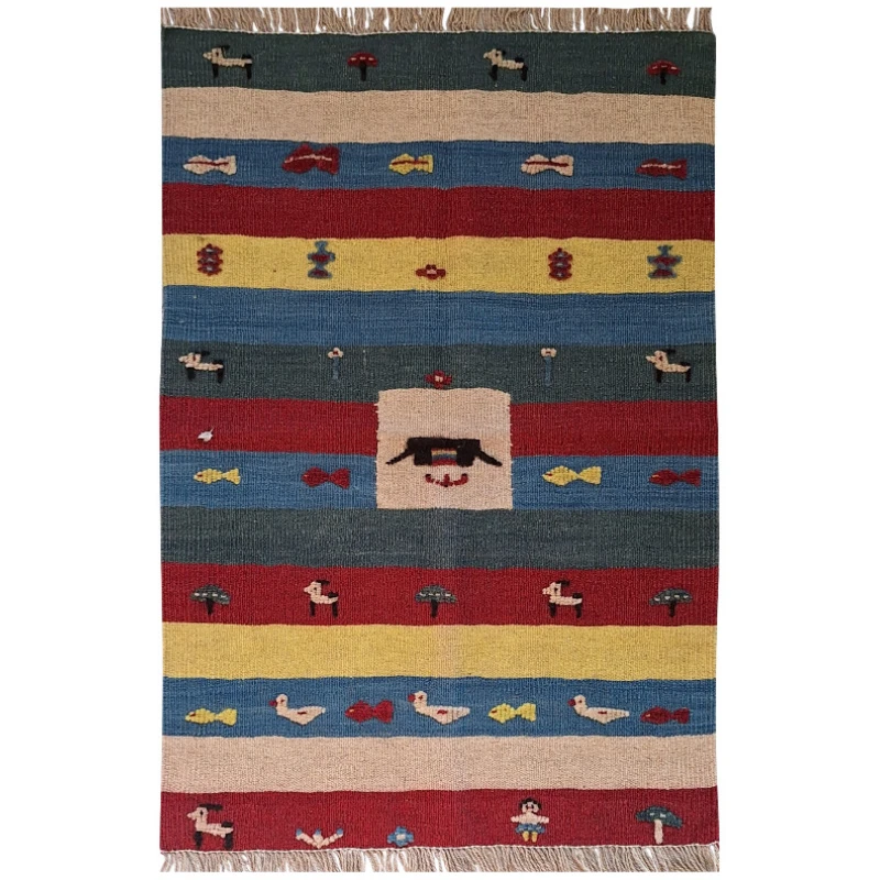 گلیم دستباف نیم متری مدل قشقایی کد GLGAB17 زمینه چند رنگ