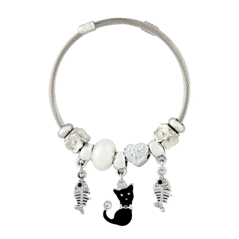 دستبند النگویی زنانه طرح گربه کد 1884