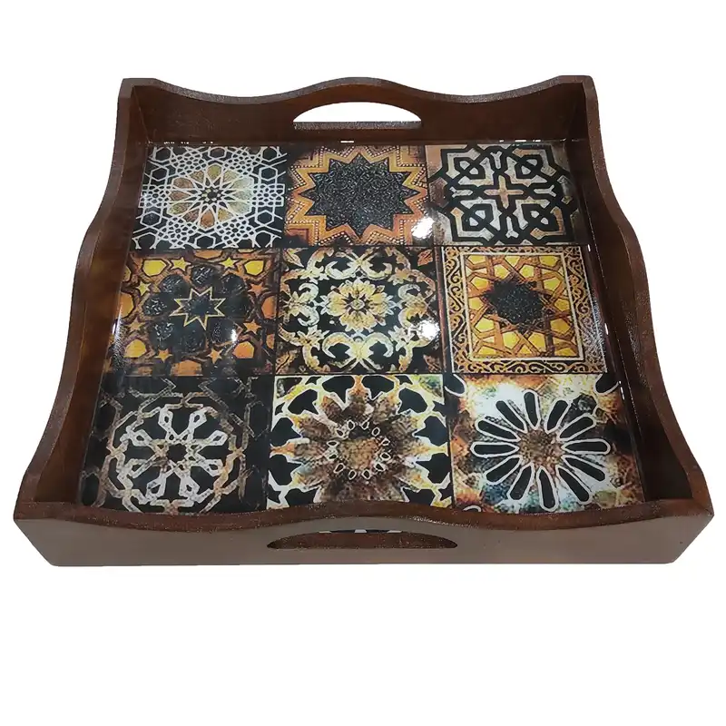 سینی چوبی رزینی طرح چند بعدی کد 3030