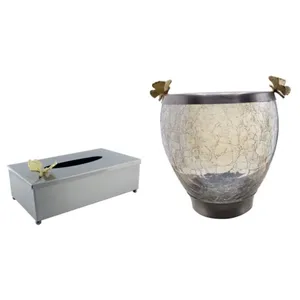 ست سطل و جای دستمال کاغذی مدل ترک خمره ای طرح سنجاقک کد MPA-417M