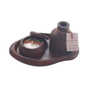 ست 4 تکه جاشمعی سنگی طرح چوب مدل B330