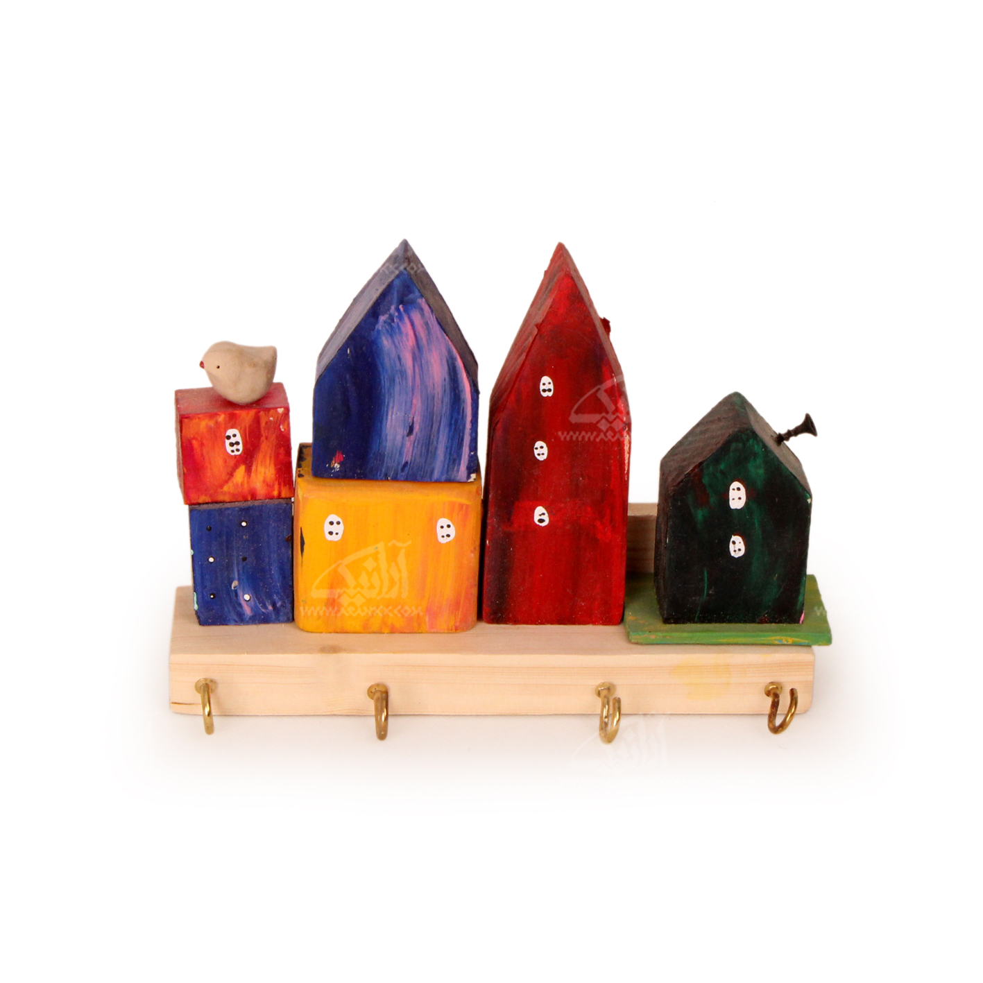 کلید آویز چوبی‏ رنگ آمیزی‏ ‏‏رنگارنگ‏ طرح ‏خانه شادی‏ مدل 1005400005