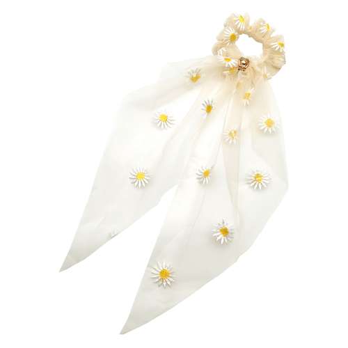 کش مو زنانه مدل اسکرانچی دنباله دار طرح بابونه کد KSH583