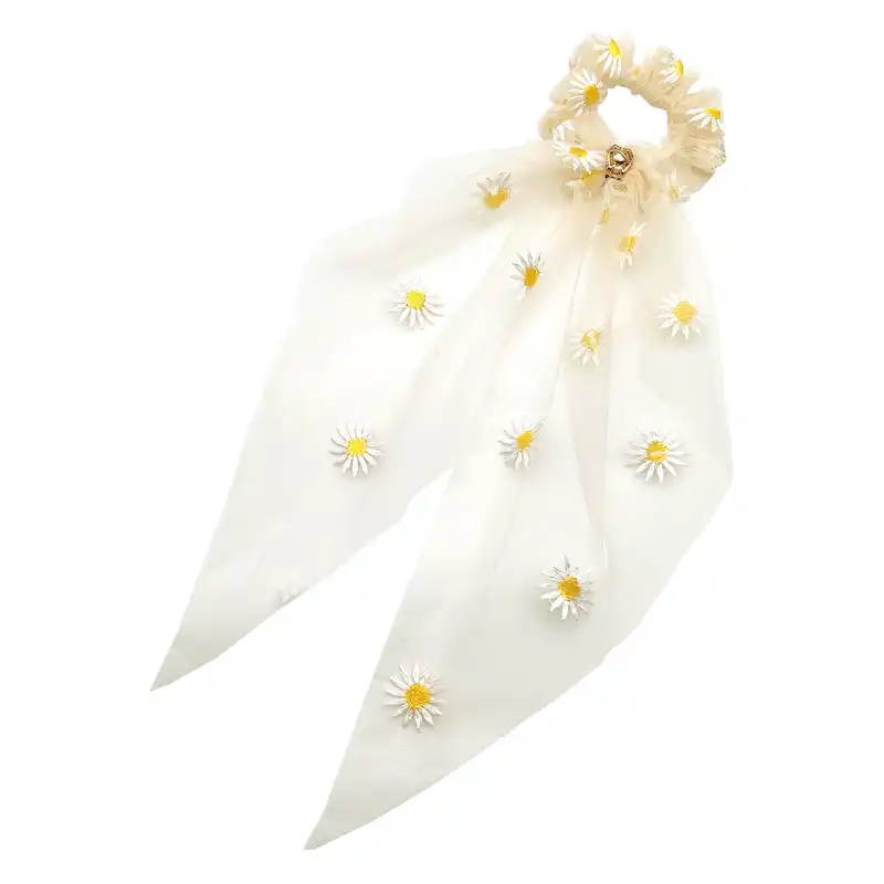 کش مو زنانه مدل اسکرانچی دنباله دار طرح بابونه کد KSH583