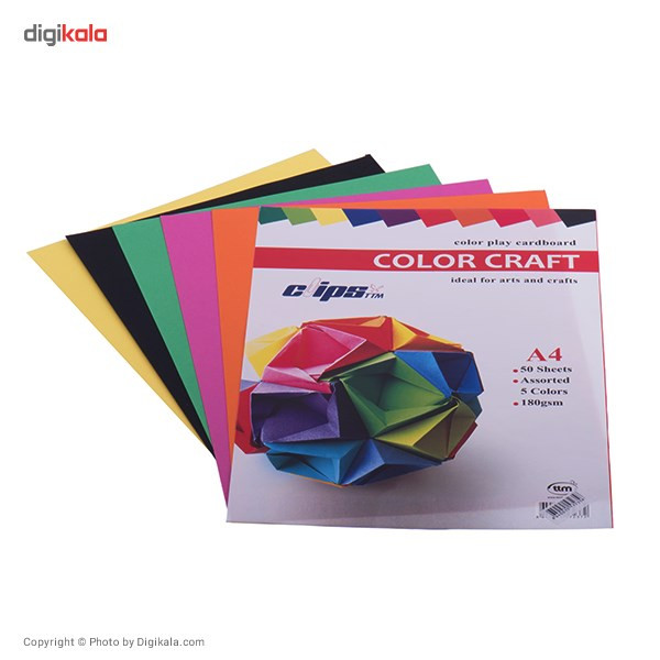 مقوای 180 گرمی 5 رنگ کلیپس مدل Color Play بسته 50 عددی