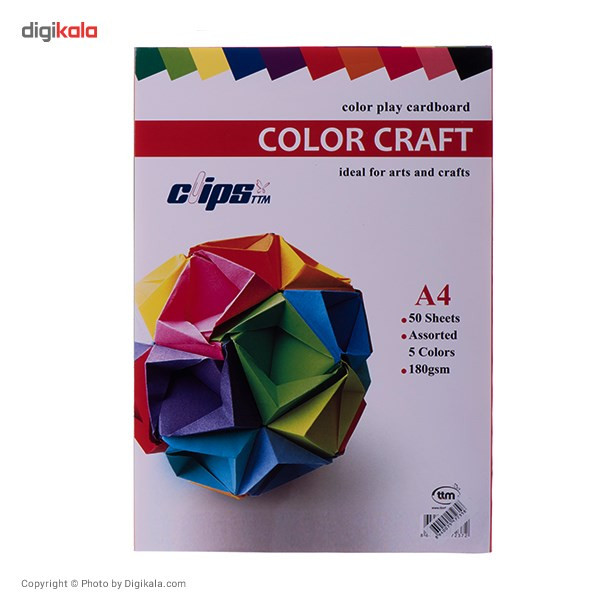 مقوای 180 گرمی 5 رنگ کلیپس مدل Color Play بسته 50 عددی
