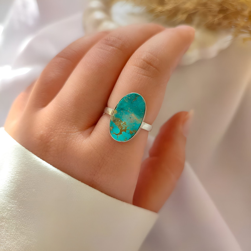 انگشتر نقره فیروزه زنانه مدل رکاب ساده 011