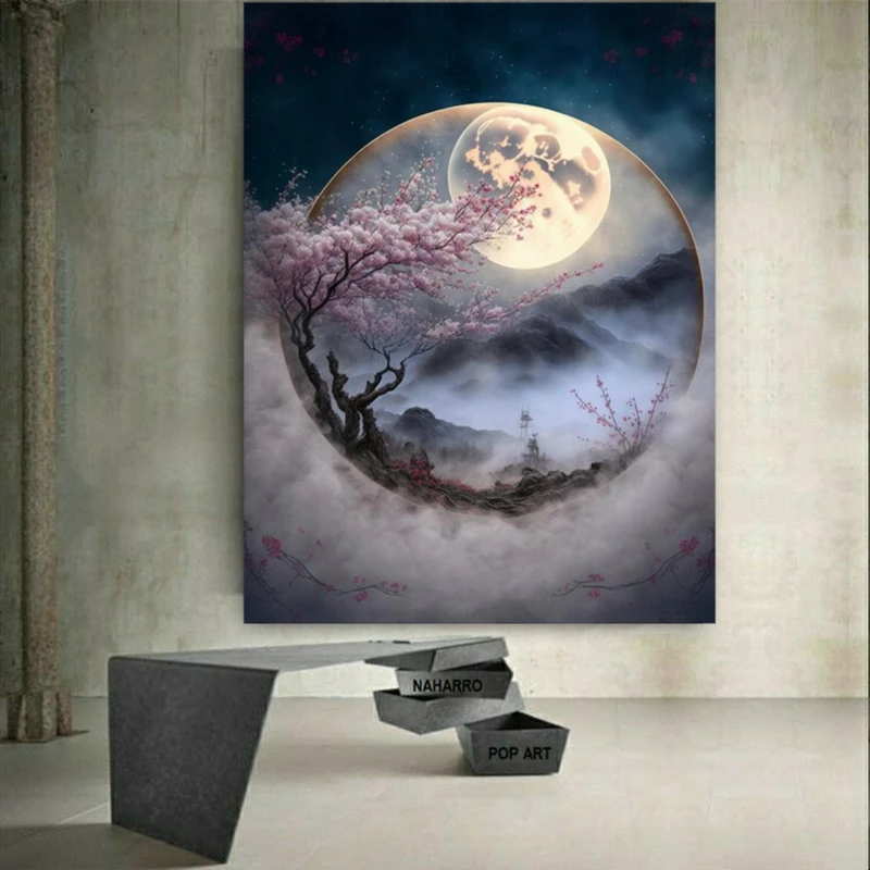  تابلو بوم طرح مخمل درخت و شکوفه مدل ابری کد GR1202