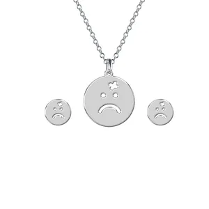 نیم ست نقره ترمه 1 طرح ایموجی غمگین کد E26