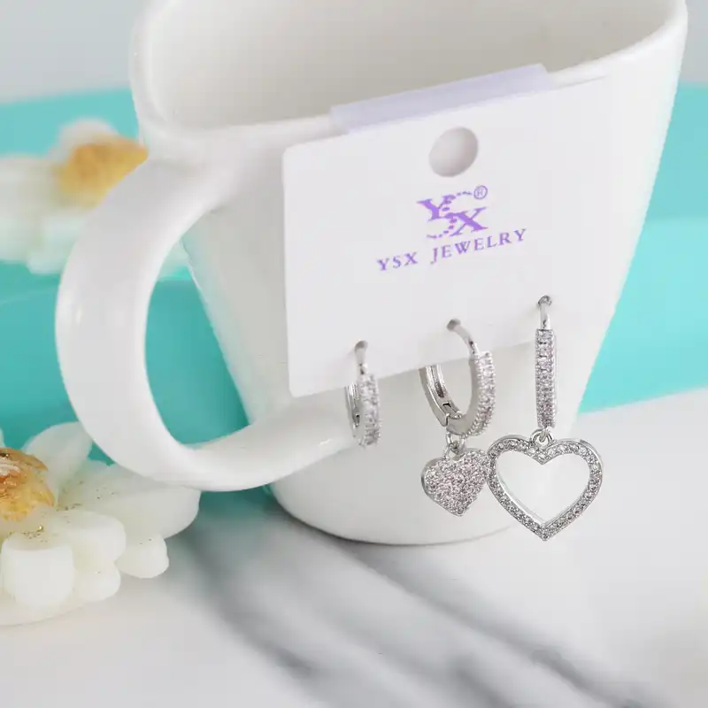 گوشواره زنانه وای اس ایکس مدل قلب کد ear654 بسته سه عددی