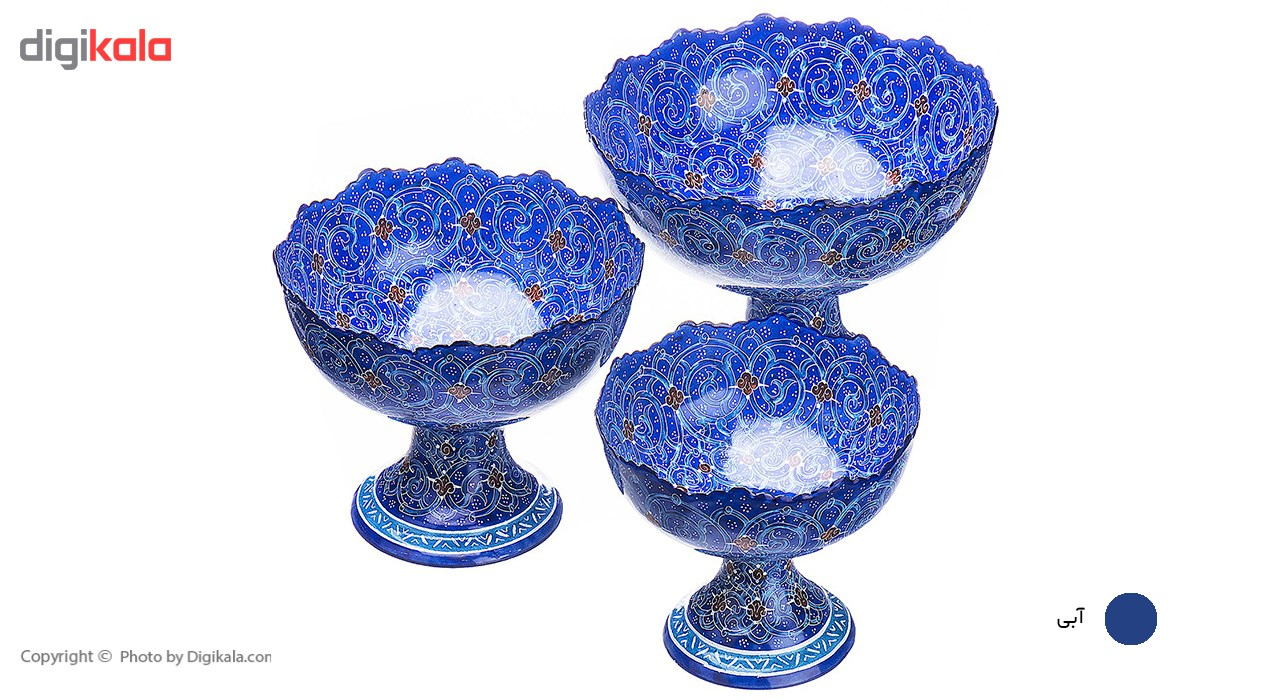 قندان مسی میناکاری شده اثر اسماعیلی مدل پایه دار طرح اسلیمی - سری سه عددی