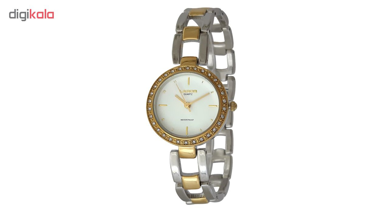 ساعت مچی عقربه ای زنانه لاروس مدل 1117-80138 به همراه دستمال مخصوص برند کلین واچ