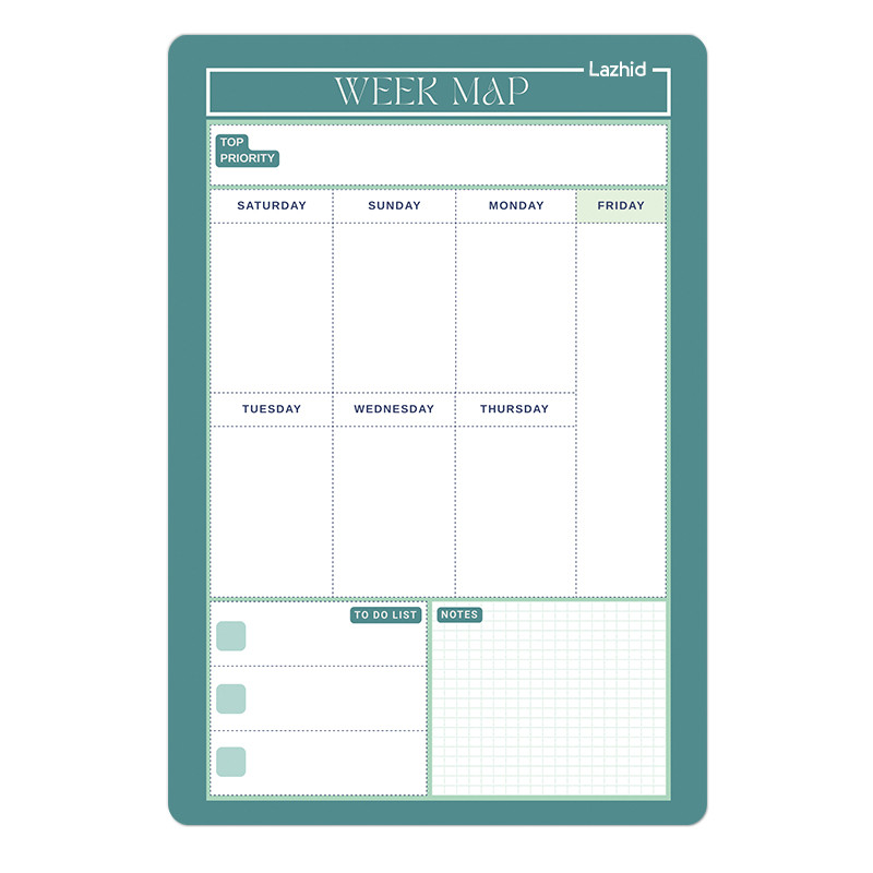 تخته وایت برد لاژید طرح پلنر هفتگی مدل آهنربایی سایز 20X30 سانتیمتر