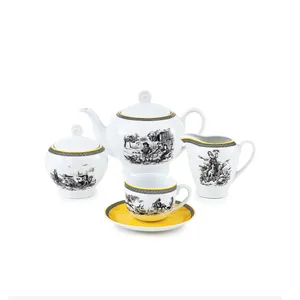 Zarin Iran Porcelain Inds Italia-F Village 17 Pieces Porcelain Tea Set High Grade
