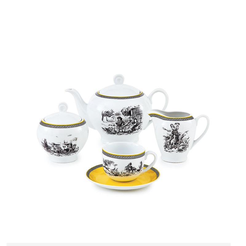 سرویس چینی 17 پارچه چای خوری چینی زرین ایران سری ایتالیا اف مدل ویلیج درجه یک