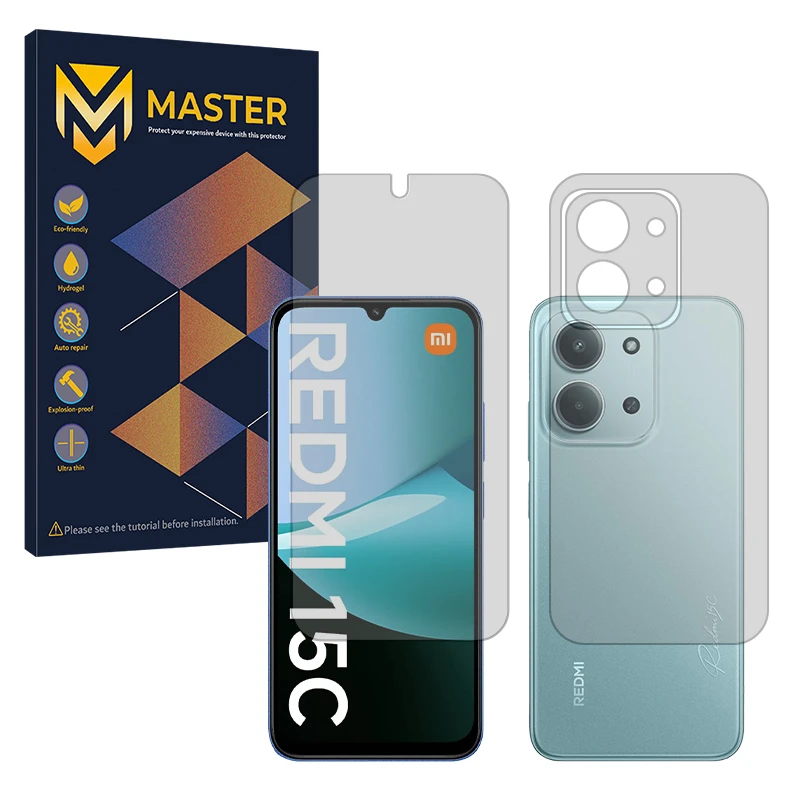 محافظ صفحه نمایش شفاف مستر مدل Resistant مناسب برای گوشی موبایل شیائومی Redmi 15C به همراه محافظ پشت گوشی