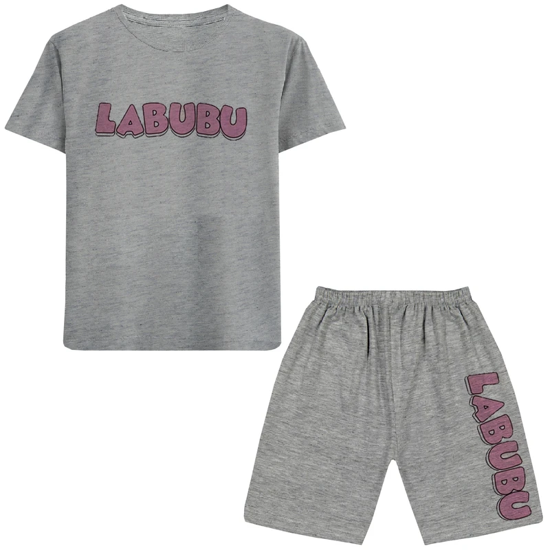 ست تی شرت آستین کوتاه و شلوارک راحتی دخترانه مدل A100 LABUBU