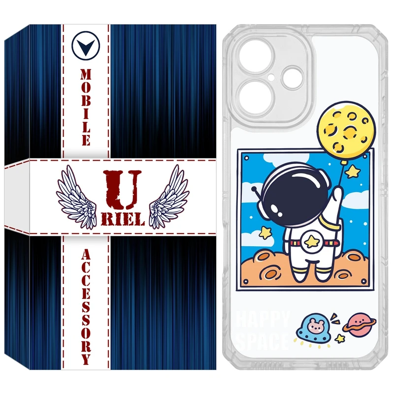 کاور یوریل مدل Clear کد 7 طرح فضانورد مناسب برای گوشی موبایل اپل iPhone 16