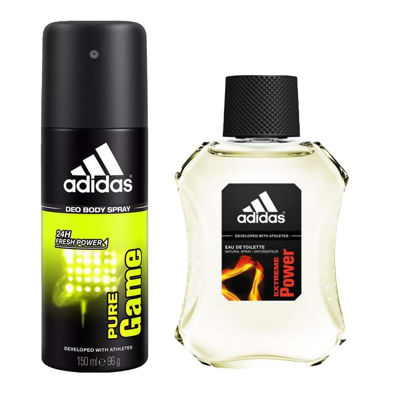 ادو تویلت مردانه آدیداس مدل Extreme Power حجم 100 میلی لیتر به همراه اسپری مردانه آدیداس مدل Pure Game حجم 150 میلی لیتر